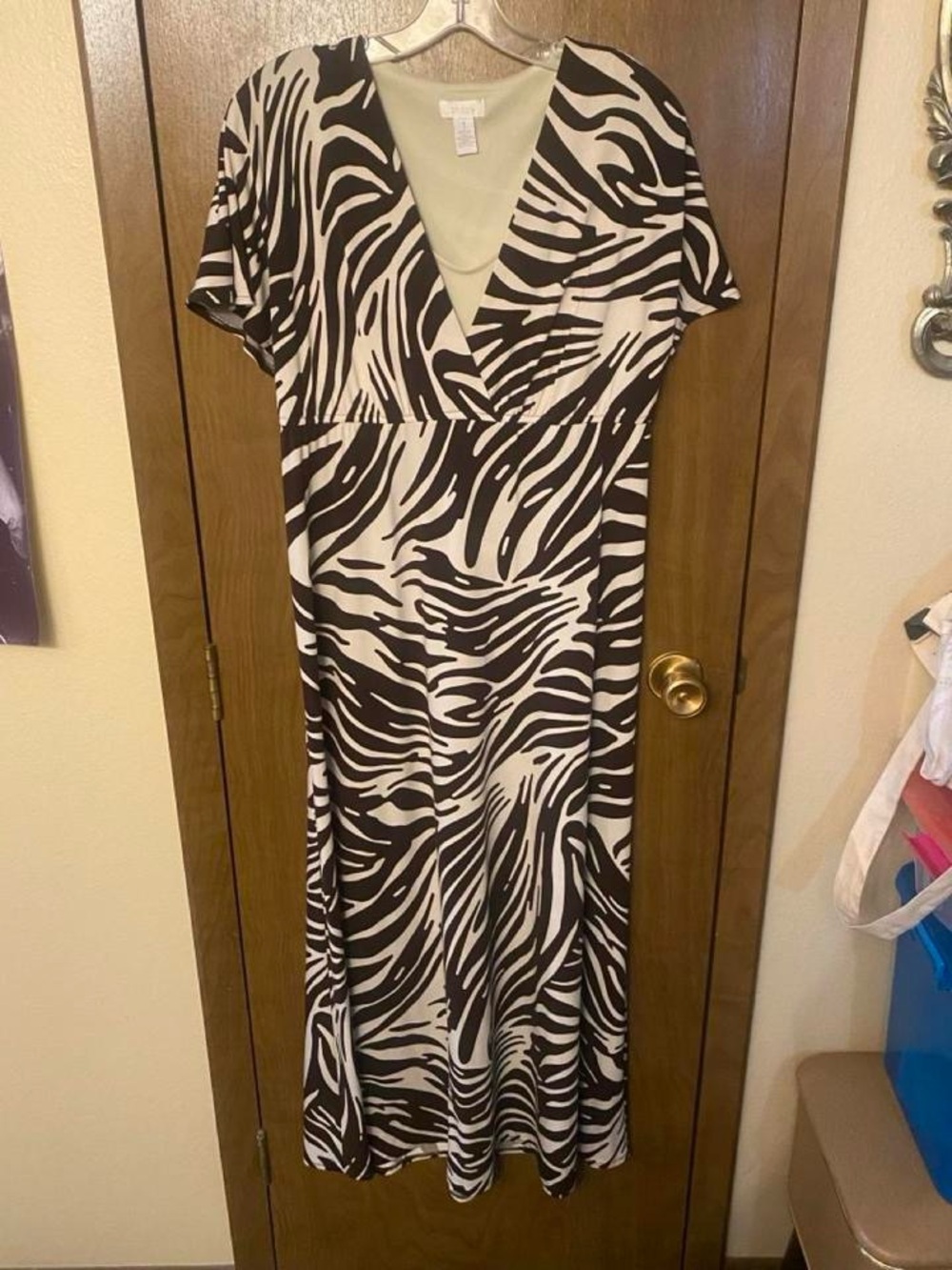 Chico's Black & White Zebra-Print V-Neck Maxi Dress